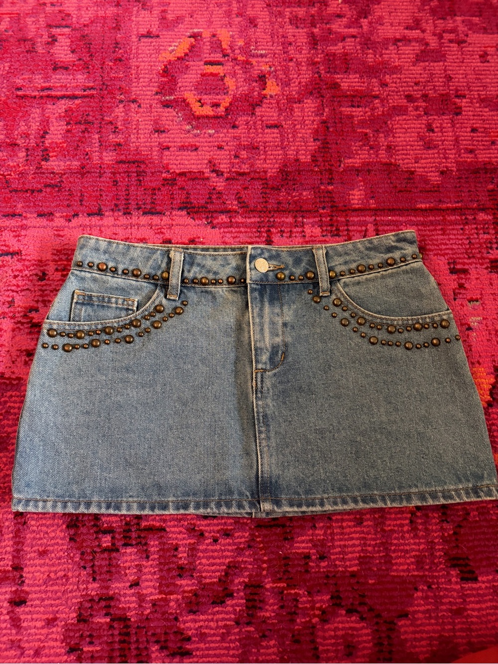 Edikted Light Blue Studded Denim Mini Skirt size Small